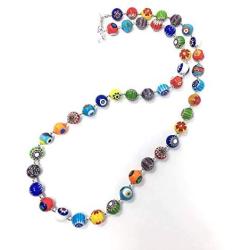 Authentic Murano Glass Millefiori Bead Necklace - Made in Italy