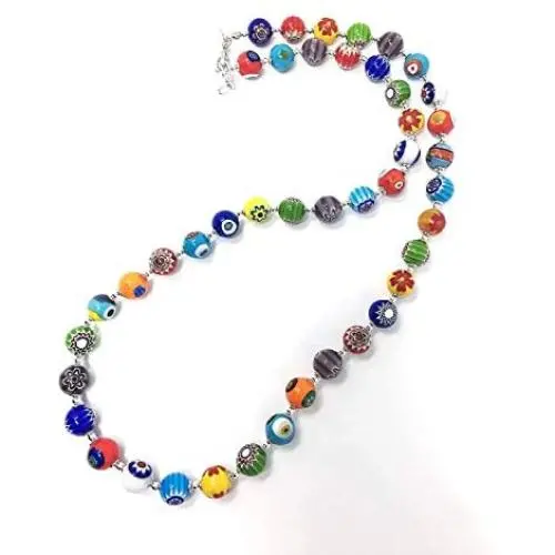 Authentic Murano Glass Millefiori Bead Necklace - Made in Italy Authentic Murano Glass Millefiori Bead Necklace - Made in Italy