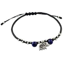 NOVICA Lapis Lazuli Adjustable Beaded Bracelet with .925 Sterling Silver Elephant Pendant, 7'', Spiritual Elephant