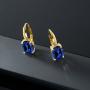Gem Stone King 6.60 Ct Oval Blue Simulated Sapphire 18K Yellow Gold Plated Silver Earrings