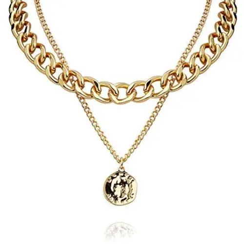 LILIE&WHITE Gold Coin Necklace for Women Fashion Curb Chain Necklaces Chunky Chain Choker Necklaces Jewelry Gift