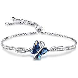 GEORGE · SMITH Birthday Gift Butterfly Crystal Bangle Bracelet for Women Sliver Tone Adjustable Charms Bracelets Women Valentines Day Butterfly Gifts with Elegant Jewelry Box
