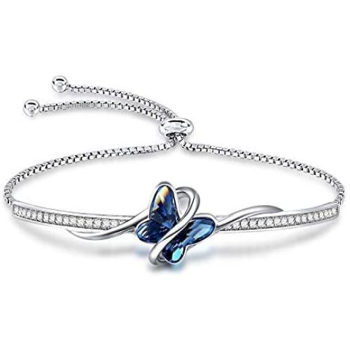 GEORGE · SMITH Birthday Gift Butterfly Crystal Bangle Bracelet for Women Sliver Tone Adjustable Charms Bracelets Women Valentines Day Butterfly Gifts with Elegant Jewelry Box
