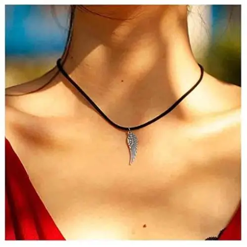 Yfe Angel Wing Necklace Choker Black Cord Choker Necklace for Women and Girls Personalized Choker Pendant (Silver) Yfe Angel Wing Necklace Choker Black Cord Choker Necklace for Women and Girls Personalized Choker Pendant (Silver)
