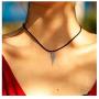 Yfe Angel Wing Necklace Choker Black Cord Choker Necklace for Women and Girls Personalized Choker Pendant (Silver)
