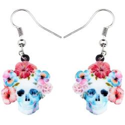 NEWEI Acrylic Halloween Floral Skull Earrings Drop Dangle Big Long Fashion Jewelry for Women Girls Gift Charms