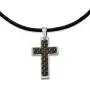 Solid Stainless Steel Mens Black Carbon Fiber Inlay Cross Leather Cord Pendant Necklace Charm Chain Solid Stainless Steel Mens Black Carbon Fiber Inlay Cross Leather Cord Pendant Necklace Charm Chain