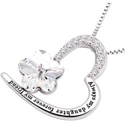 ALOV Jewelry Sterling Silver Always My Daughter Forever My Friend Love Heart Crystal Cubic Zirconia Pendant Necklace