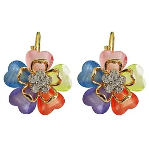 Navachi 18k Gold Plated White Crystal Acetate Blooming Flowers Leverback Earrings Navachi 18k Gold Plated White Crystal Acetate Blooming Flowers Leverback Earrings