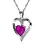 DEPHINI - Heart Necklace & Heart Earrings Set - 925 Sterling Silver - Pink Crystal Studs & Pendant Birthstone- Fine Jewellery Set for Women - 18'' Rhodium Plated Silver Chain - Cubic Zirconia