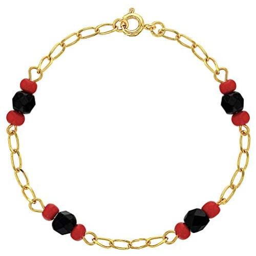 In Season Jewelry 18k Gold Plated Simulated Azabache Womens Simple Protection Bracelet 6.5''