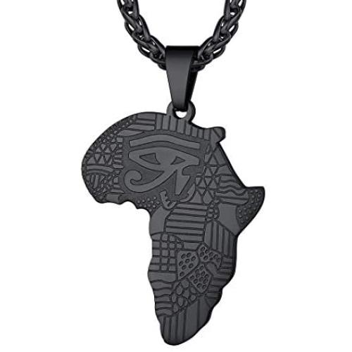 Richsteel National Borders/Eye of Horus African Map Necklace for Men Women Stainless Steel/18K Gold Plated Tribal Egyptian Jewelry with Customizable Service Travel Gift
