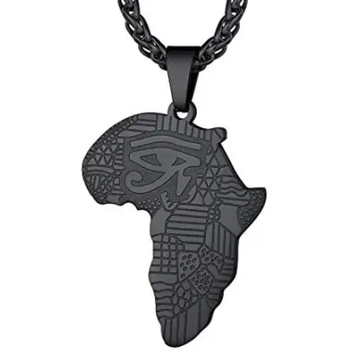 Richsteel National Borders/Eye of Horus African Map Necklace for Men Women Stainless Steel/18K Gold Plated Tribal Egyptian Jewelry with Customizable Service Travel Gift