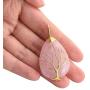 Top Plaza Natural Healing Crystals Rose Quartz Teardrop Gemstone Necklace Tree of Life Gold Copper Wire Wrapped Pendant Necklaces Reiki Quartz Jewelry for Womens