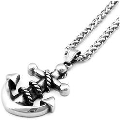 Warvik Anchor Nautical Necklace Skull Pendant Good Luck Protection, Stainless Steel Jewelry Mens Womens Wheat Chain 20/28inch