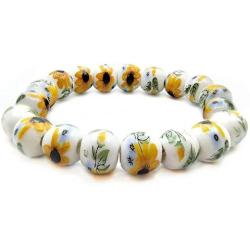 YOUCANDOIT2 Handmade Sunflower Simple Geometric Round Ceramic Bracelet Elastic for Women Girls Gift