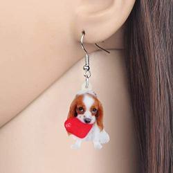 NEWEI Acrylic Valentines Day Puppy Dog Earrings Dangle Drop Sweet Pet Jewelry For Women Girl Charm Gift