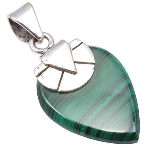 SilverStarJewel 925 Solid Sterling Silver Malachite Necklace Pendant 1.2'' New Gift