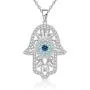 925 Sterling Silver Hamsa Hand Necklace with White Gold Plated Good Luck Vintage Fatima Hand Pendant Charm Cute Sparkling Zirconia Jewelry Gift for Women Girls