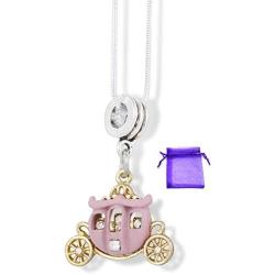 Carriage Cinderella Pink with Gold Wheels Charm Snake Chain Necklace