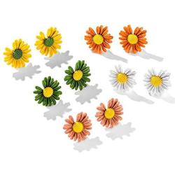 5 Pairs Small Daisy Flowers Earrings Female Shiny Simple Elegant Stud Earring Sweet Candy Petal Earrings for Woman Girls Summer Jewelry