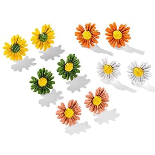 5 Pairs Small Daisy Flowers Earrings Female Shiny Simple Elegant Stud Earring Sweet Candy Petal Earrings for Woman Girls Summer Jewelry