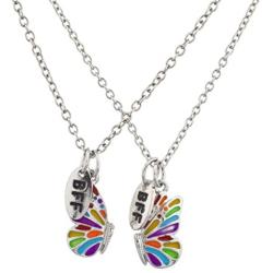 Lux Accessories Silver Tone Enamel Butterfly BFF Best Friends Necklace Set