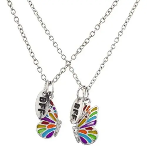 Lux Accessories Silver Tone Enamel Butterfly BFF Best Friends Necklace Set Lux Accessories Silver Tone Enamel Butterfly BFF Best Friends Necklace Set