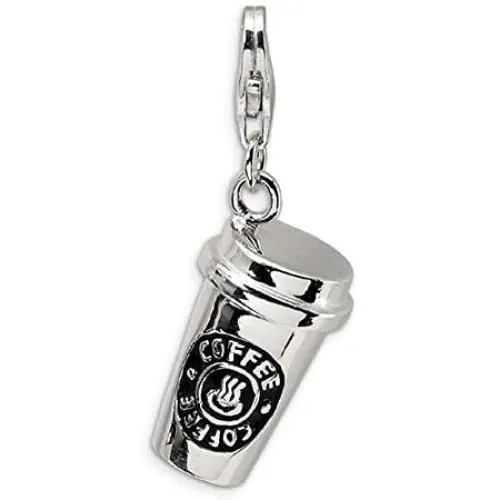 Trendy Rhodium Plated 3D Coffee Cup Floating Lobster Clasp Charm for Key Chain Trendy Rhodium Plated 3D Coffee Cup Floating Lobster Clasp Charm for Key Chain