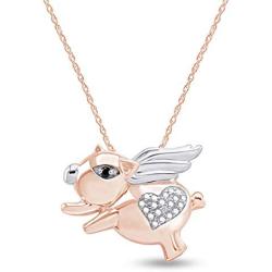 Jewel Zone US Black and White Natural Diamond Flying Pig Pendant Necklace 14k Gold Over Sterling Silver
