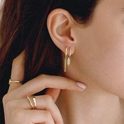 GELIN Bar Dangle Drop Stud Earrings in 14k Yellow Gold - Bar Jewelry for Women