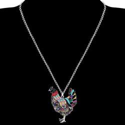 WEVENI Enamel Alloy Rhinestone Chicken Hen Necklace Pendant Chain Jewelry Novelty Gifts for Women Girls Ladies
