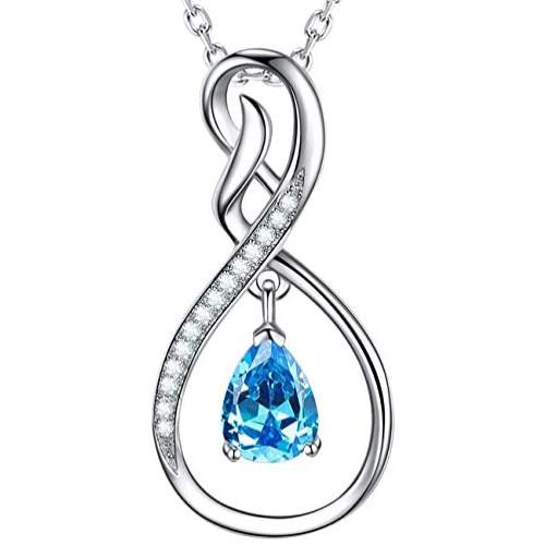 Mothers Day Necklace for Mom Birthday Gift Forever Love Infinity Sterling Silver December Blue topaz Birthstone Jewelry Pendant Necklace for Women