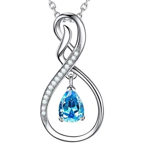 Mothers Day Necklace for Mom Birthday Gift Forever Love Infinity Sterling Silver December Blue topaz Birthstone Jewelry Pendant Necklace for Women