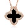AMIREUX Four Leaf Clover Necklaces for Women - Good Luck - Pendant Necklace - Rose Gold Plated Cubic Zirconia - Black/Red Agate/Green