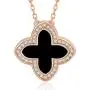 AMIREUX Four Leaf Clover Necklaces for Women - Good Luck - Pendant Necklace - Rose Gold Plated Cubic Zirconia - Black/Red Agate/Green