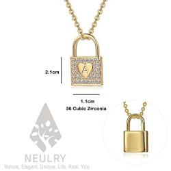 NEULRY Initial Lock Necklace,14K Gold A to Z Letter Padlock Pendant Necklace,Engraved Alphabet Symbol Custom Letter Choker for Women and Girl Gifts