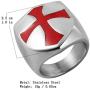 HZMAN Mens Knights Templar Red Cross Ring Stainless Steel Shield Band,Silver Gold Black, Size 7-14