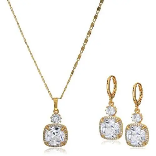 18K Gold plated. AAA Cubic Zirconia Necklace and earrings set for women teenager
