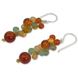 NOVICA Multi-Gem Dyed Cultured Freshwater Pearl Silver Plated Hook Earrings, Golden Vineyard