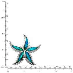 Honolulu Jewelry Company Sterling Silver Starfish Necklace Pendant with Simulated Blue Opal and 18'' Box Chain