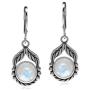 Silvershake Natural Moonstone 925 Sterling Silver Leaf and Rope Leverback Dangle Earrings