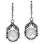 Silvershake Natural Moonstone 925 Sterling Silver Leaf and Rope Leverback Dangle Earrings Silvershake Natural Moonstone 925 Sterling Silver Leaf and Rope Leverback Dangle Earrings
