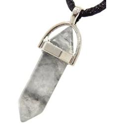 Steampunkers USA Hexagon World - 32mm Metal Dome Banded Clear Quartz Rare Smoky Gray Grey White - 20-22 Inch Adjustable Black Cord – Crystal Gemstone Collectibles Carved Necklace Handmade Charm