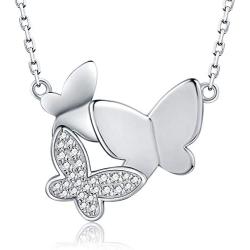 APOTIE Three Butterfly Necklace for Mother Daughter 925 Sterling Silver CZ Generations Jewelry for Grandma Birthday Gifts