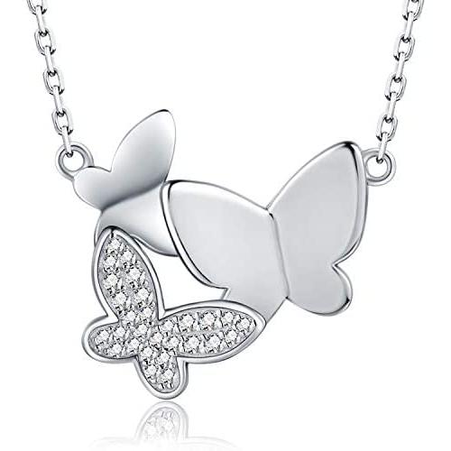 APOTIE Three Butterfly Necklace for Mother Daughter 925 Sterling Silver CZ Generations Jewelry for Grandma Birthday Gifts