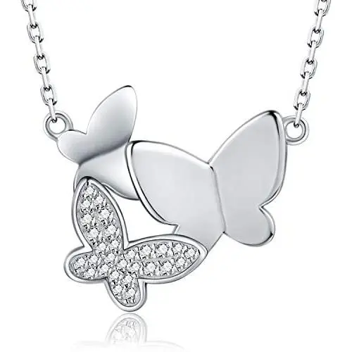 APOTIE Three Butterfly Necklace for Mother Daughter 925 Sterling Silver CZ Generations Jewelry for Grandma Birthday Gifts