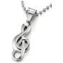 COOLSTEELANDBEYOND Stainless Steel Treble Clef Music Sign Pendant Necklace for Men Women, 23.6 inches Ball Chain