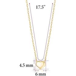 14K Yellow Gold Floating Heart Pendant Necklace Polished Shiny on Cable Chain Italy 17.5''