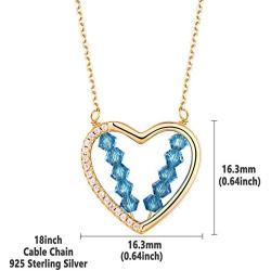 Newshe Pendant Necklace for Women Gold Heart Blue Crystal 925 Sterling Silver Cubic Zirconia Chain